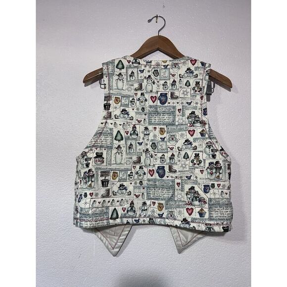 Vintage Handmade Snowman Christmas Vest Patchwork Unisex Size L Grandma Recipe - Picture 2 of 3